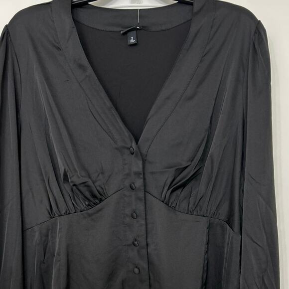 Torrid Black Satin Babydoll Blouson Sleeve Button Front Blouse New 2X 18-20 - Picture 6 of 16